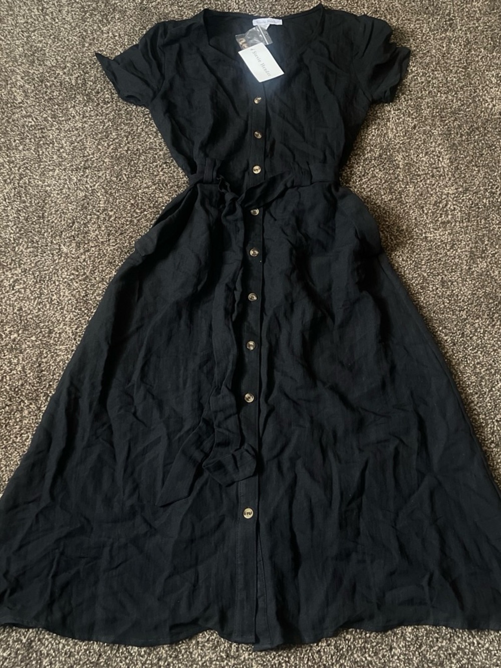 Stevie Hender Black Button-Front Midi Dress